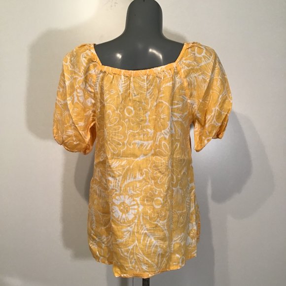 Talbots Square Neck Linen Top in Leafy Tropical Print Size M - Picture 4 of 14